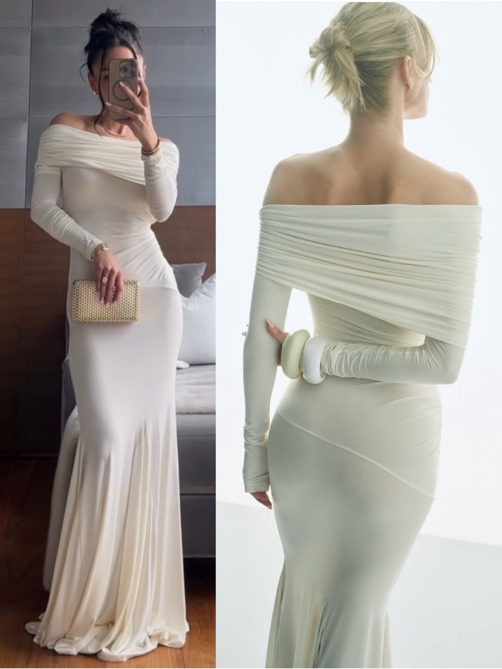 HELSA Lotta Off Shoulder Maxi Dress Cream